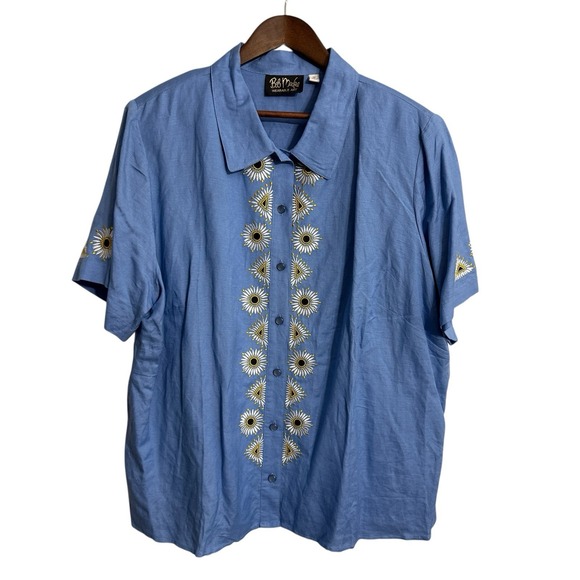Bob Mackie linen blend shirt tank top set women's 2X blue embroidered flowers - Picture 2 of 15